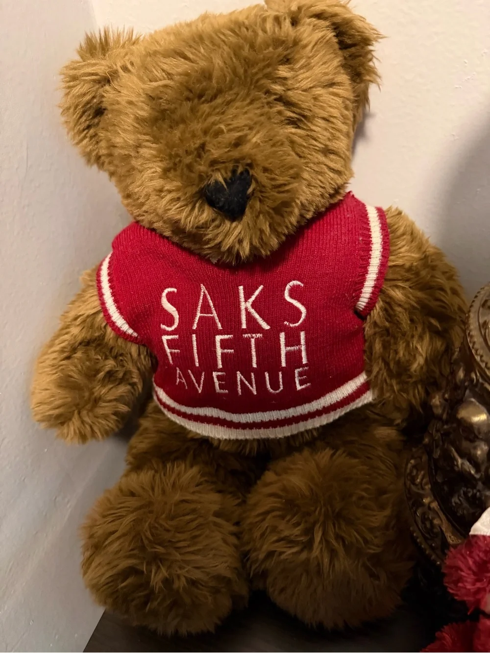 Saks Fifth Avenue Brown Plush Bear with Red Logo Sweater